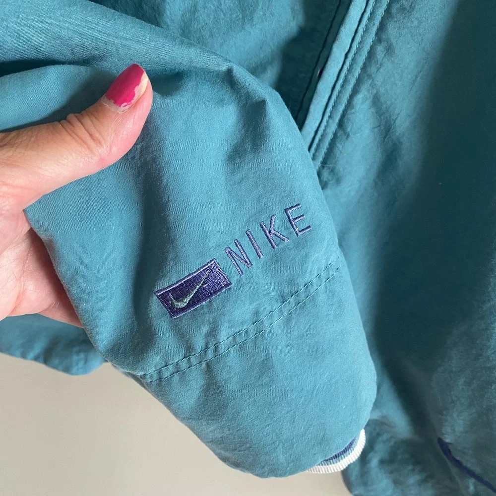 Vintage 90s Nike Women’s M‎ Windbreaker Jacket Teal Green Hooded